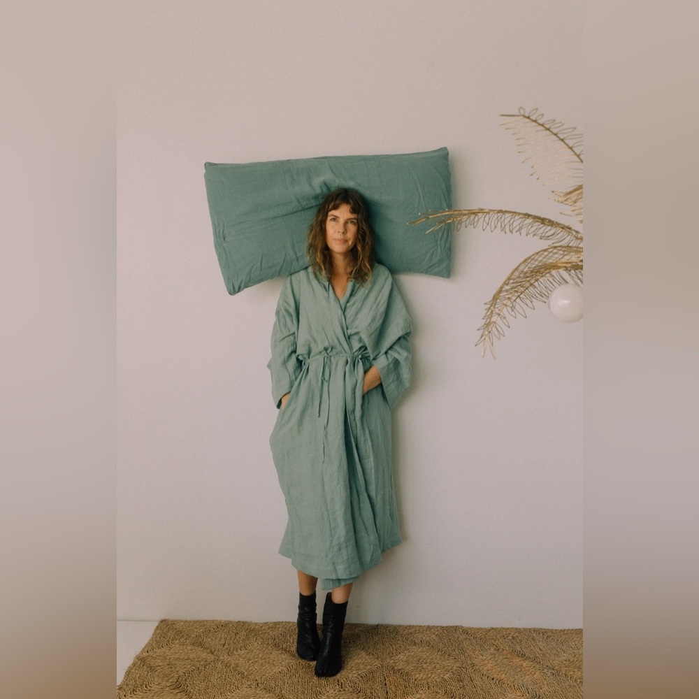 NWT Long Robe in Sea Glass Linen (OS)